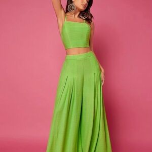 SHEIN VCAY Solid Lace Up Backless Cami Top & Pants Set